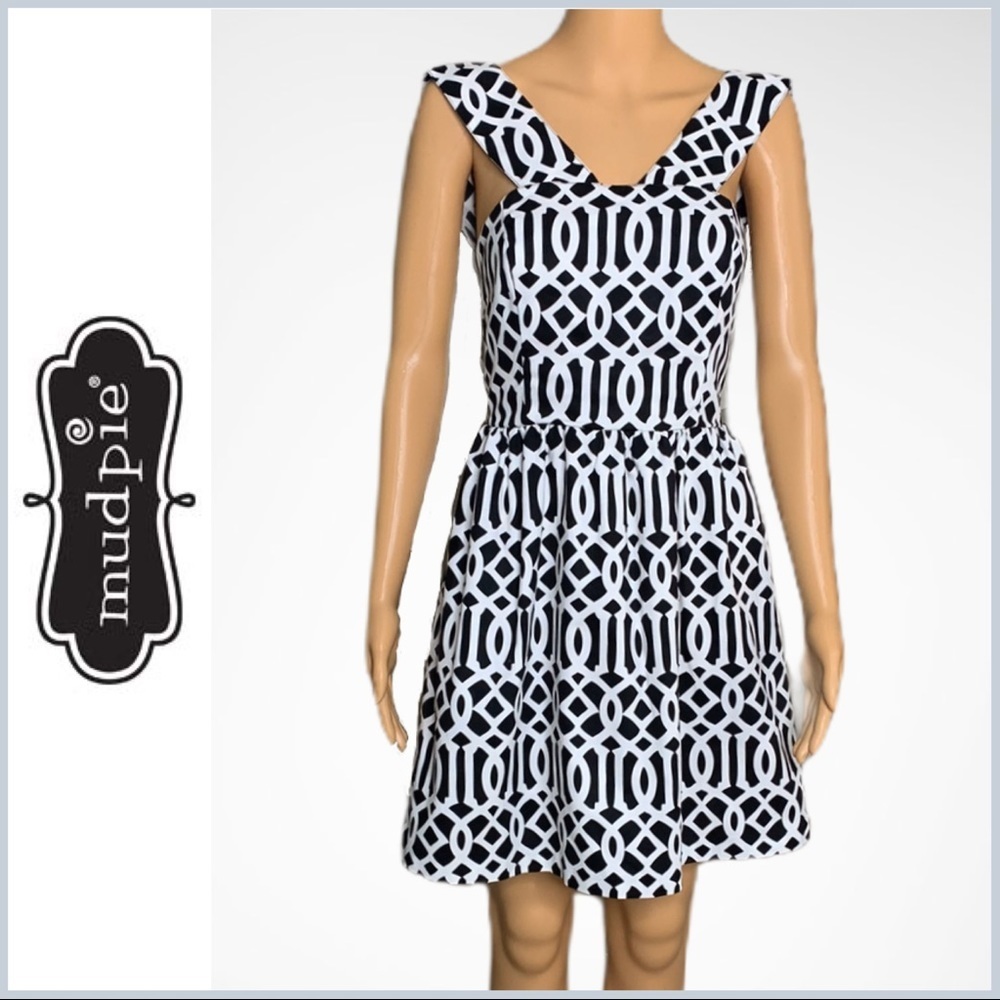Mud Pie B/W Sleeveless Dress with Back Tie NWT